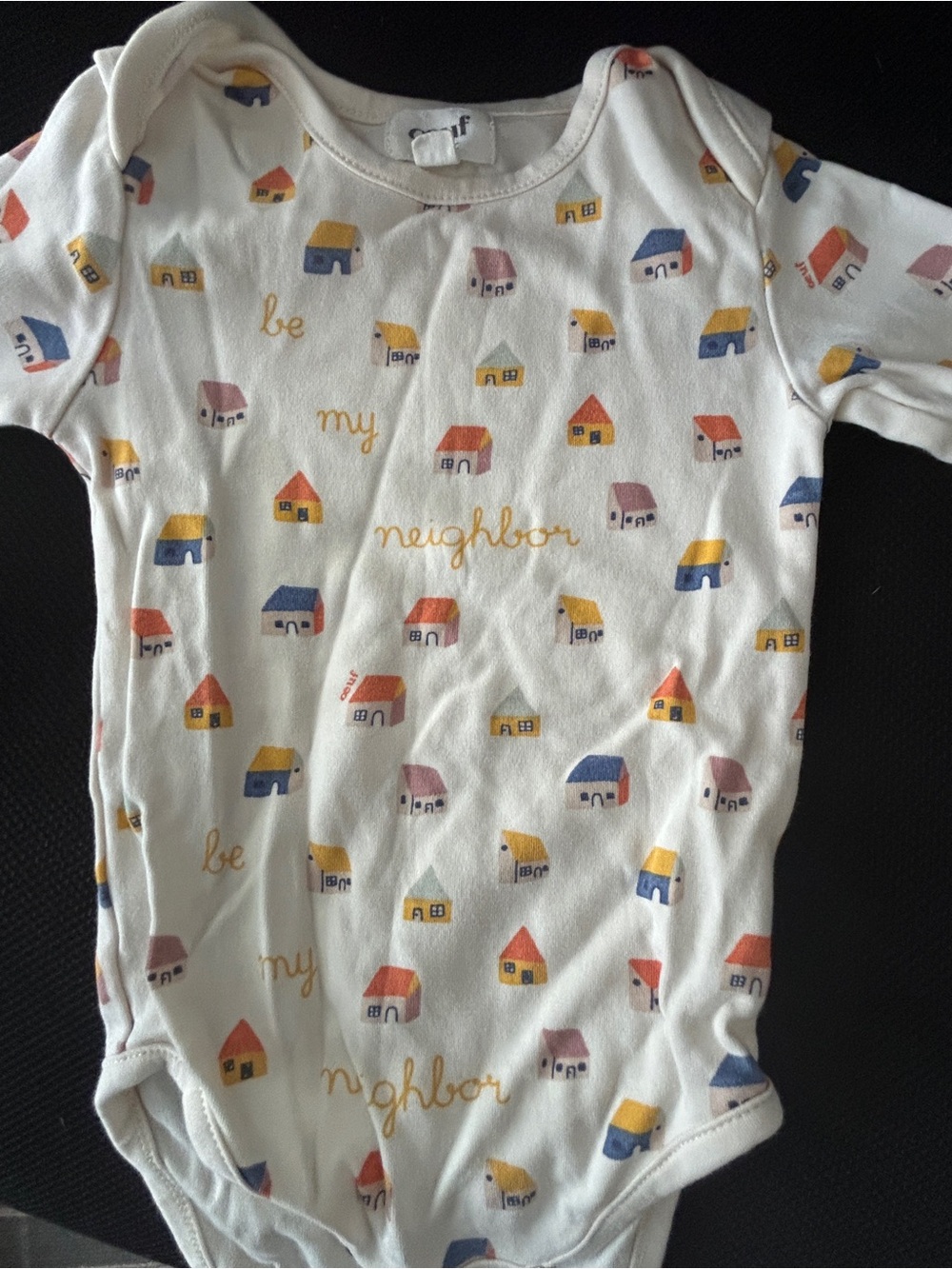 Oeuf White Cotton Pajama Top with Multi-Color House Print